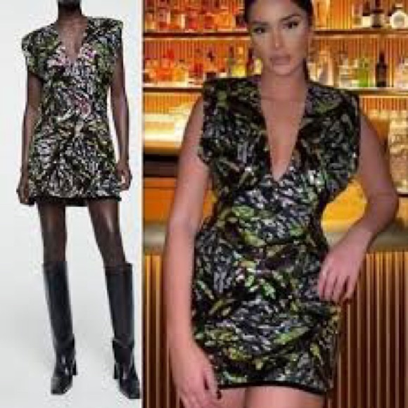 Zara Dresses & Skirts - ZARA Sequin Mini Dress Abstract Metallic Sparkle Party Night Out S